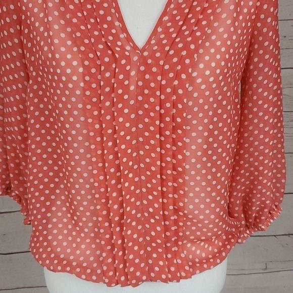 Alya, Orange & White Polka Dot Sheer Top-Small - Picture 3 of 7